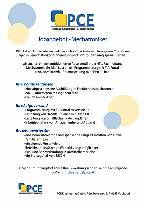 Stellenausschreibung MechatronikerIn